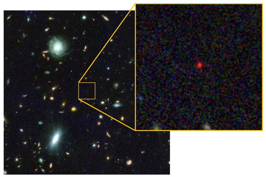 JWST images reveal the black hole star as a tiny red dot, one of countless similar objects scattered across the cosmos.