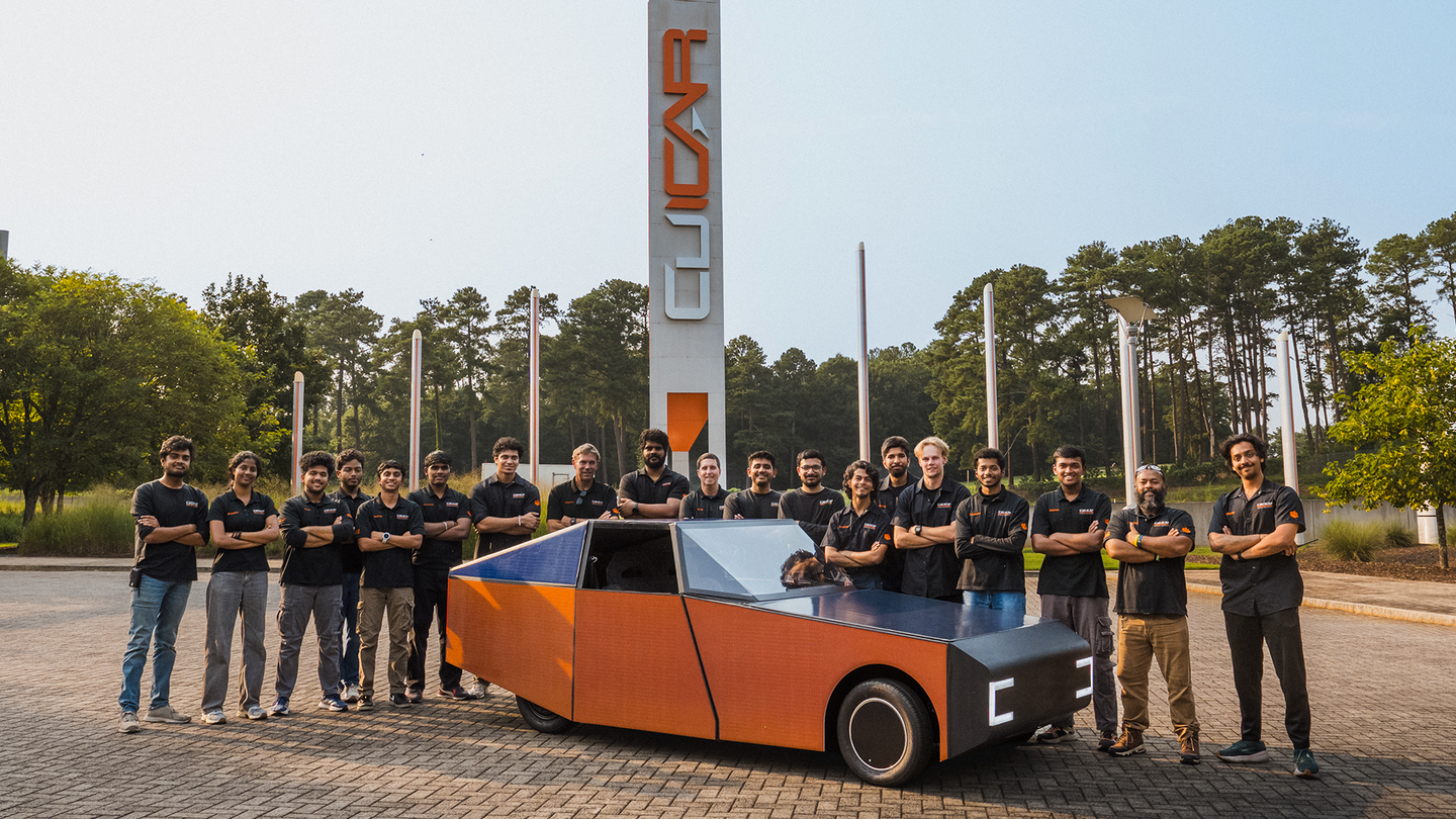 Clemson’s solar-powered electric vehicle generates surplus energy during a typical 12-mile commute using 1,700 solar cells.