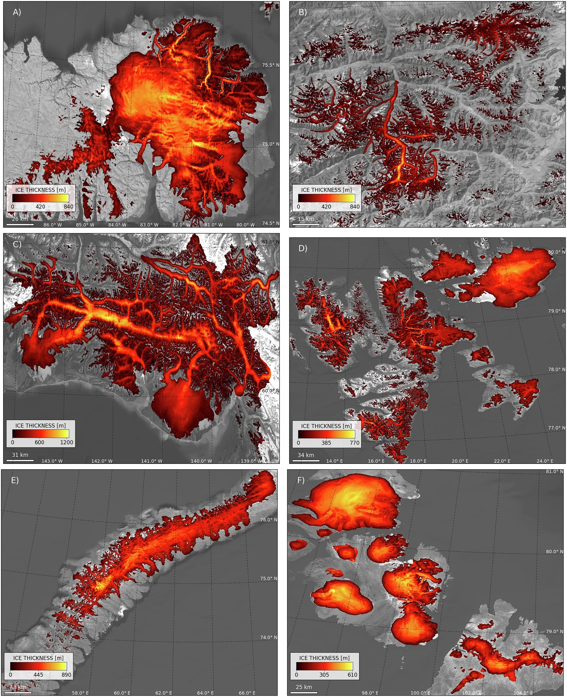 Modeled regions, glaciers and ice caps.