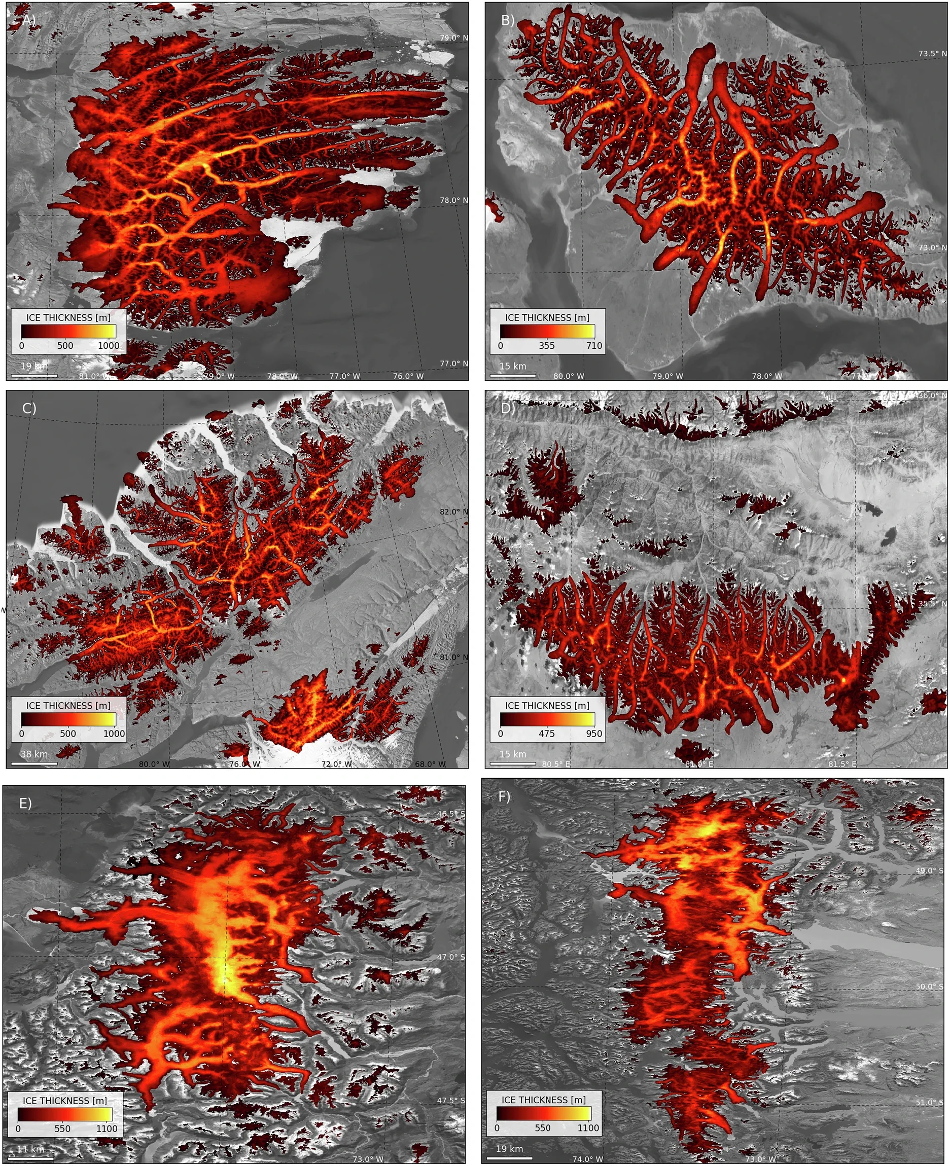 Modeled regions, glaciers and ice caps.