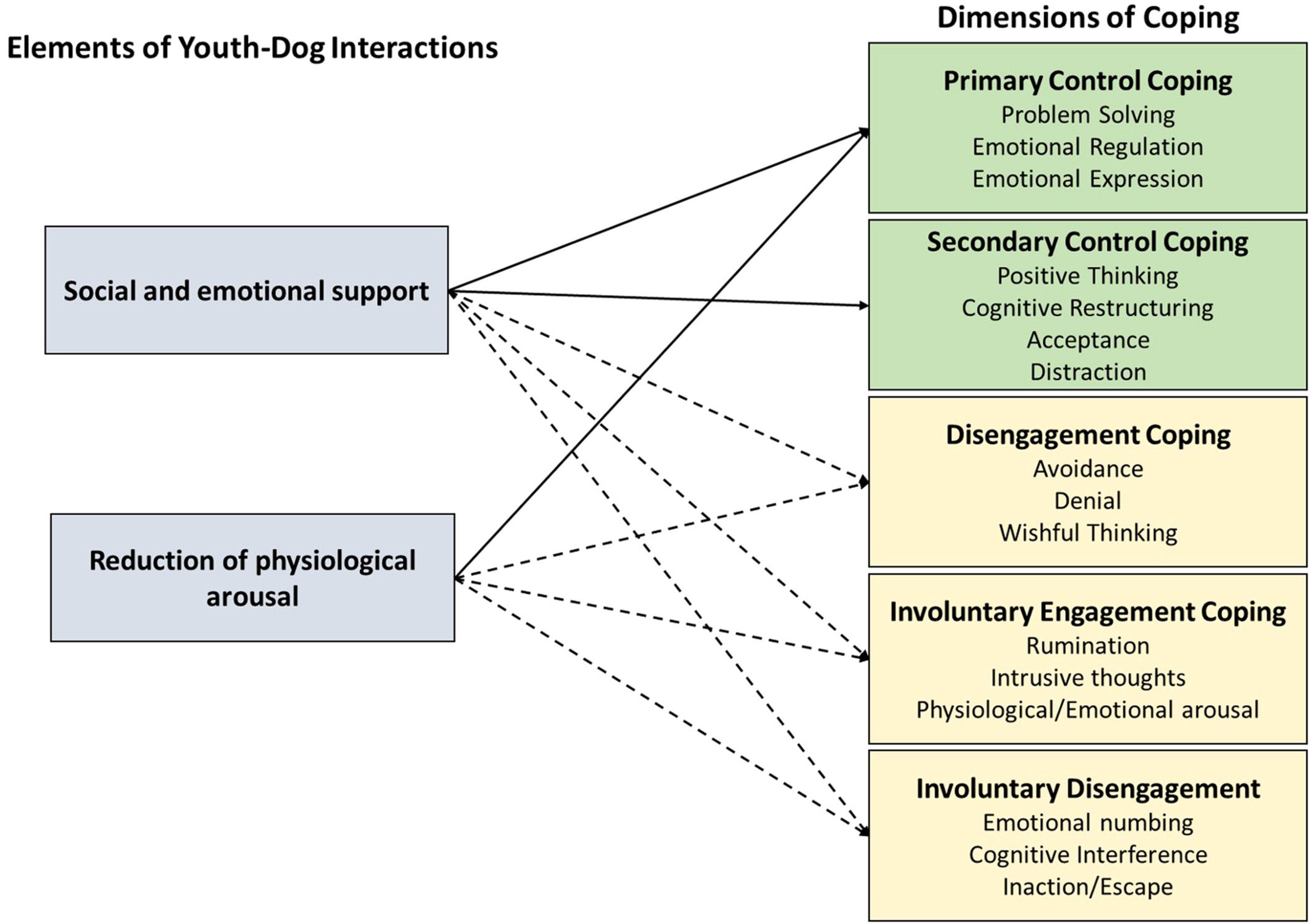 Theoretical model linking elements of youth-dog interactions to dimensions of coping.