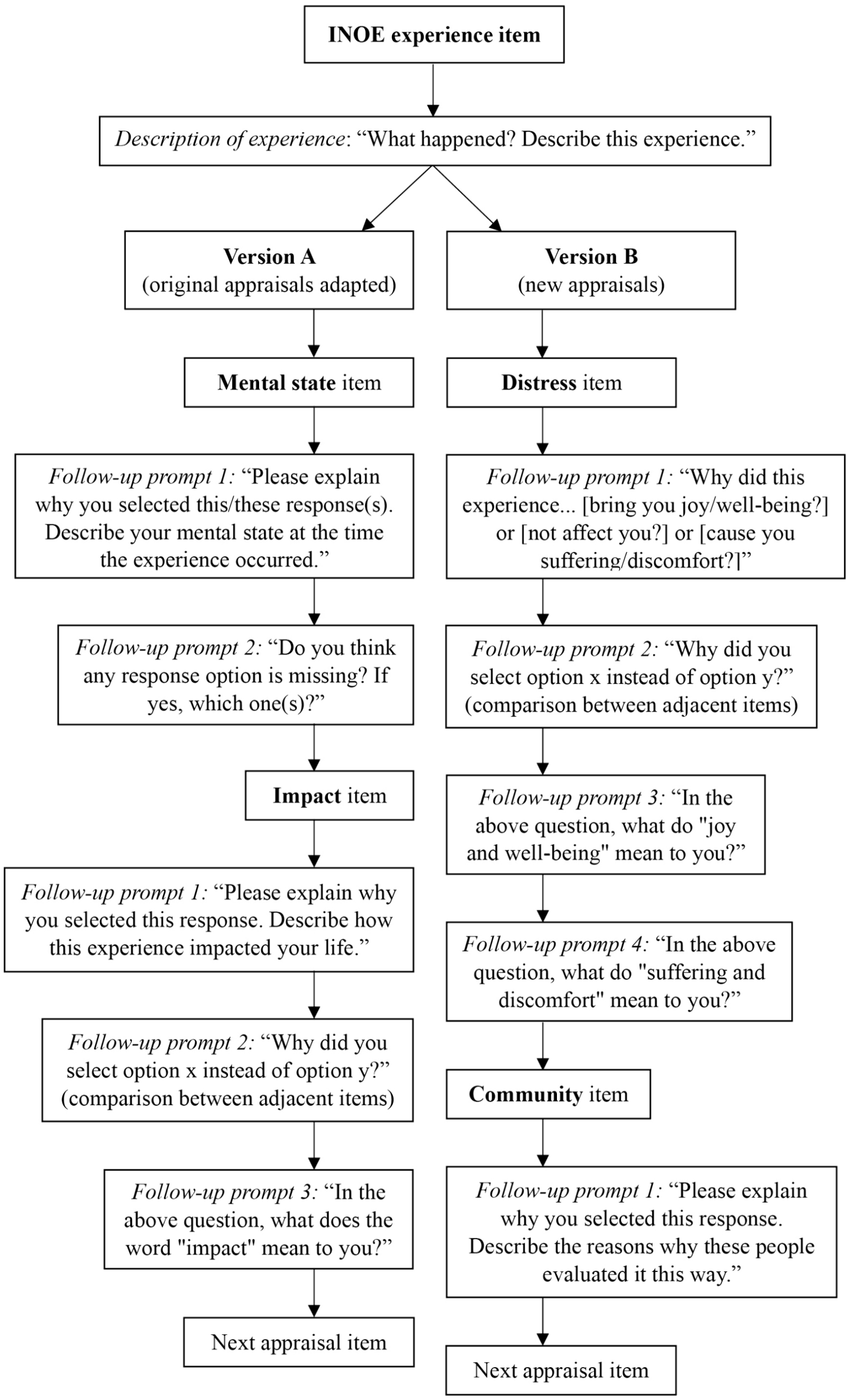 Flowchart of the RPE process with prompt examples for appraisal items.