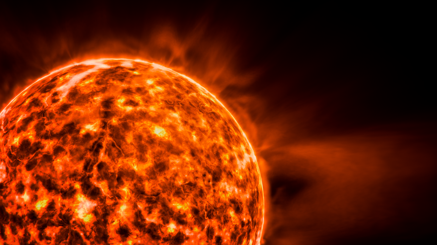 Complex flow patterns develop in the interiors of rapidly rotating stars. An international research team has now experimentally demonstrated for the first time a flow state characteristic of such celestial bodies. The artistic visualization shows a star characterized by turbulent structures.