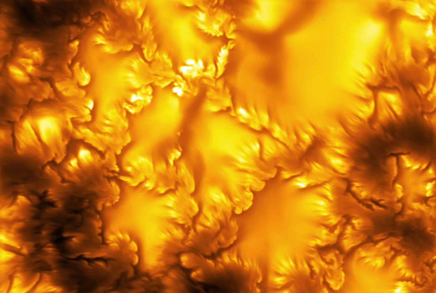 Captured at a wavelength of 416 nanometers by the Inouye Solar Telescope, this is the highest-resolution image ever taken of the Sun's visible surface. It reveals ultra-fine magnetic structures and distorted boundaries shaped by the Kelvin-Helmholtz instability.