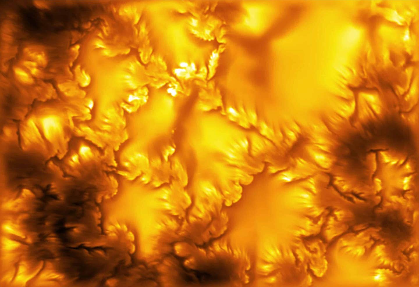 The highest-resolution image of the Sun’s surface (photosphere) ever captured, taken at 416 nm by the Inouye Solar Telescope. It reveals deformed boundaries of magnetic elements and ultra-fine scale stripes, both associated with Kelvin-Helmholtz instability.