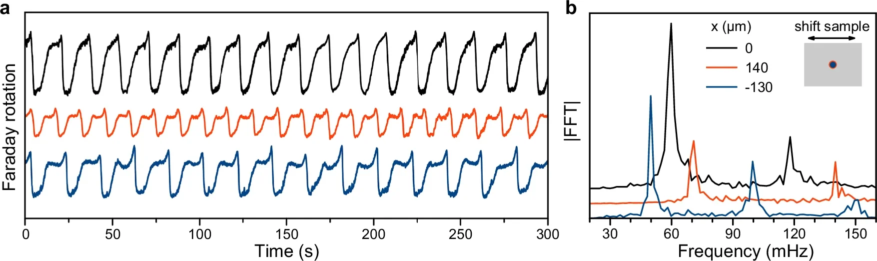 Inhomogeneity. Examples of time traces measured at different sample positions. 