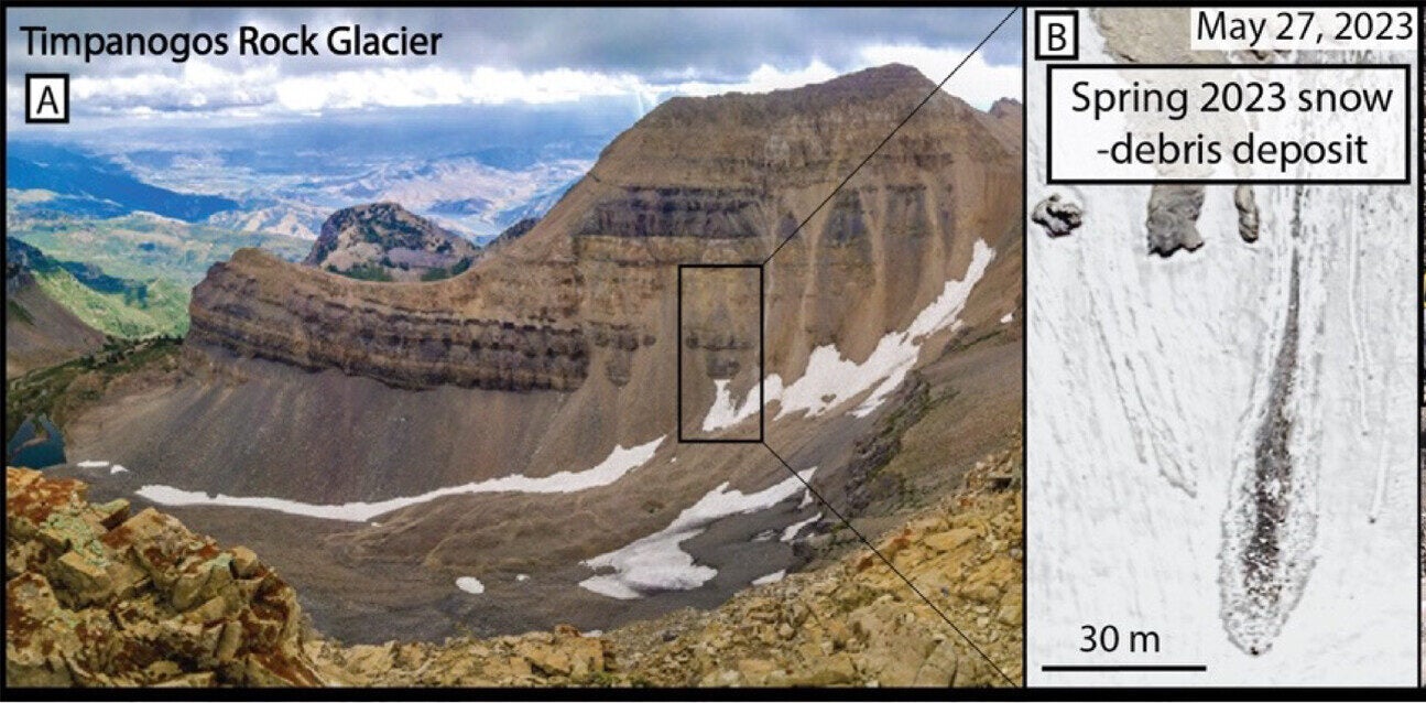 Evidence of debris transport onto snow and the persistence of debris-covered firn for 2.5 years.