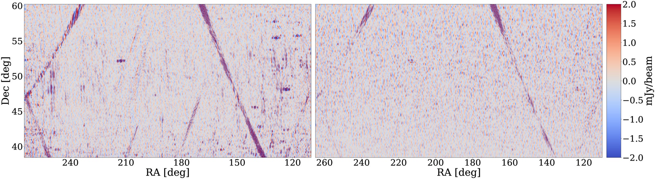 Foreground-filtered intensity maps near the NGC at 678.5 MHz in YY polarization.