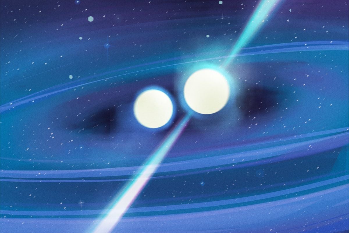 Artist’s impression of a binary pulsar system.