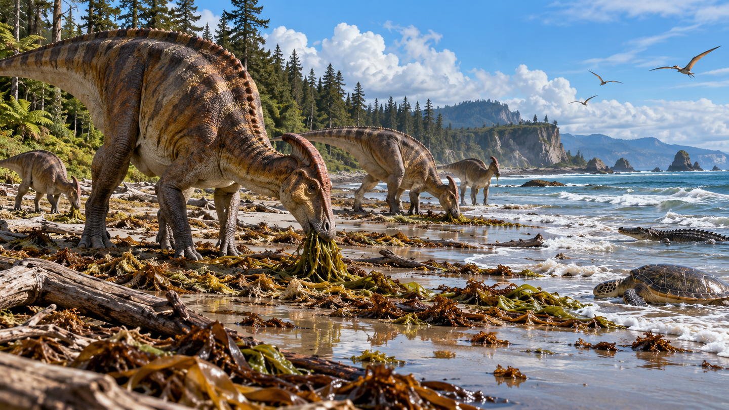 Carbon isotopes suggest dinosaurs and other Cretaceous animals living near ancient seas incorporated marine food into their diets.