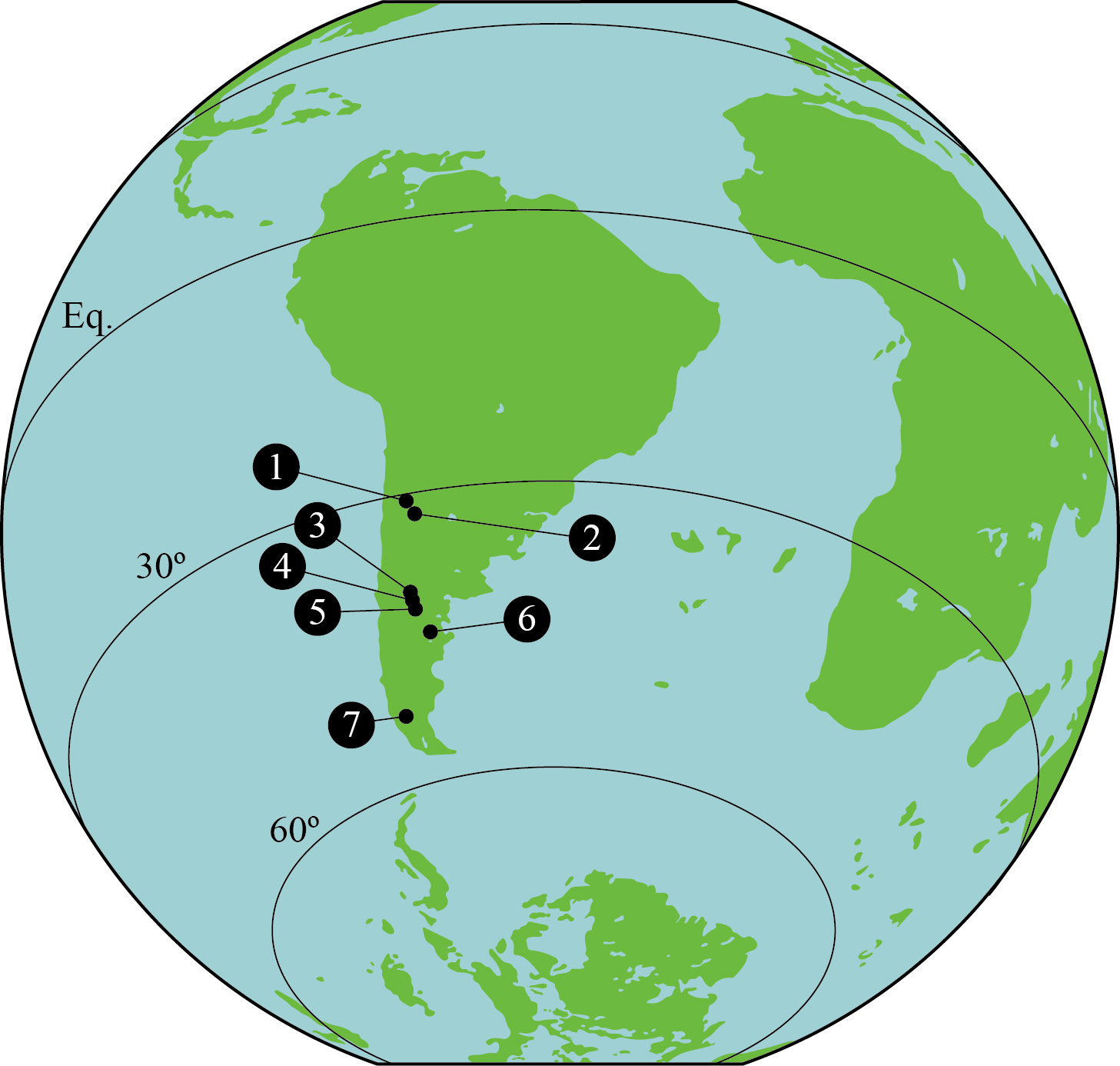 Maastrichtian palaeogeographical map showing Upper Cretaceous localities yielding sauropod eggs/eggshells (oofamilies Faveoloolithidae, Fusioolithidae and Megaloolithidae) in Argentina
