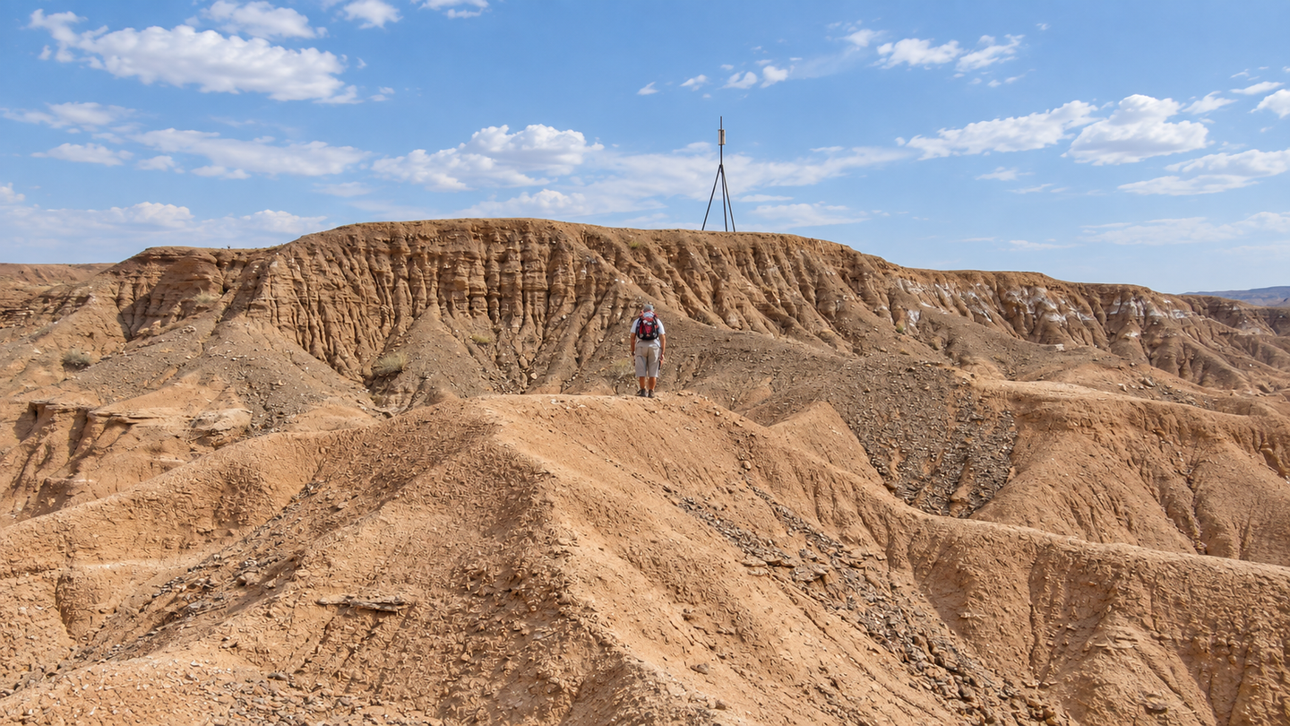 Field photos of the Khugenetsavkhlant badlands in the Eastern Gobi Desert of Mongolia, which is where Tamirkhan balcarceli was discovered.