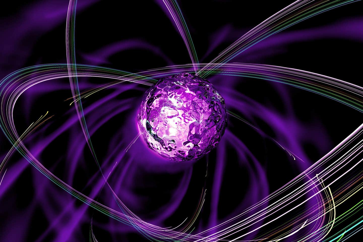 Artistic rendering of string-breaking. A 13-ion quantum simulator reproduced string breaking and revealed an unexpected route to particle-pair formation.