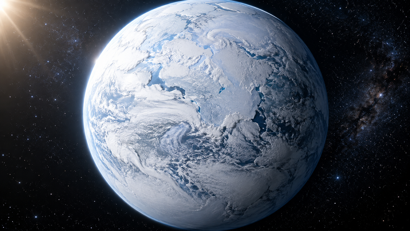 A climate model suggests bright salt crystals on frozen oceans may have amplified cooling during Earth's Snowball episodes.