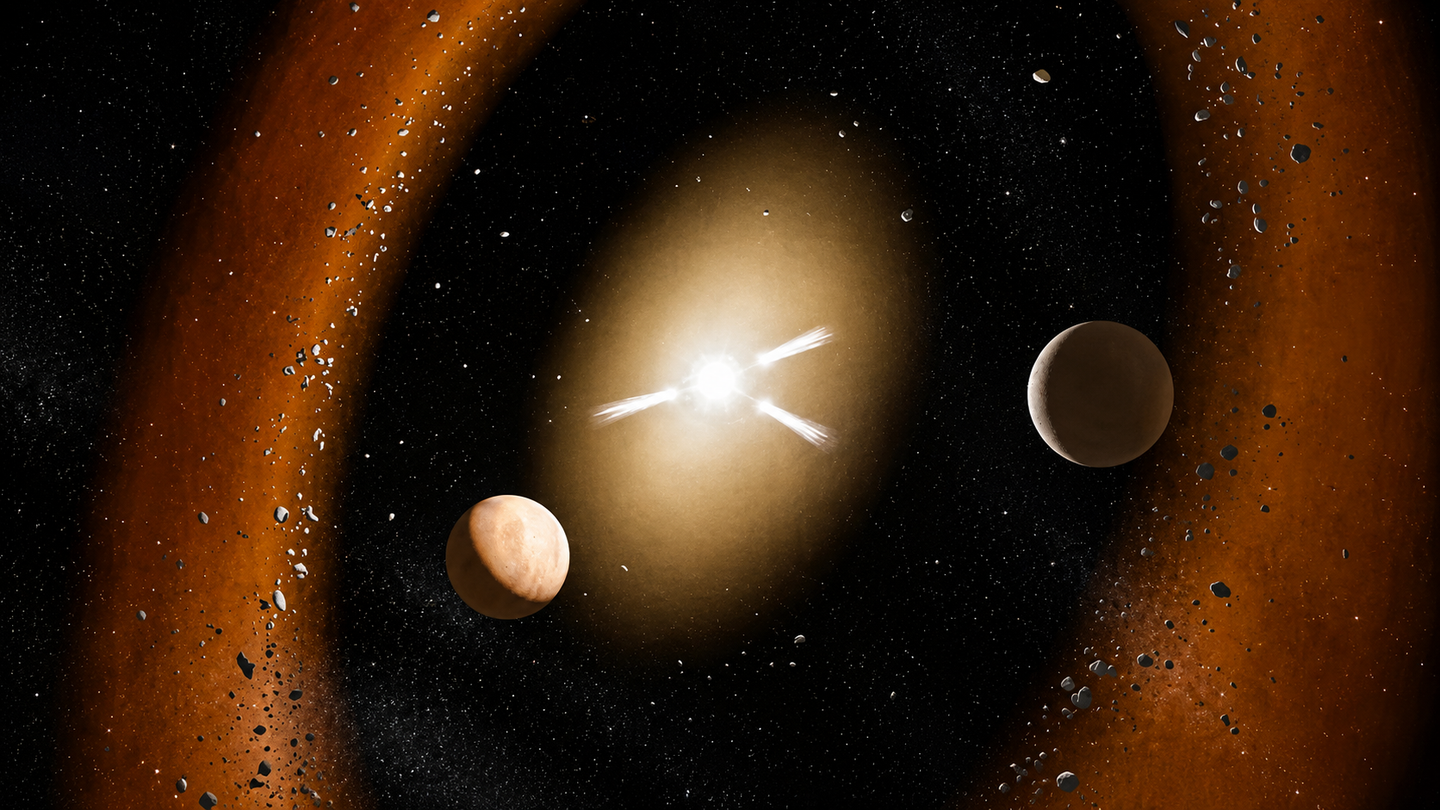 Artistic interpretation of the distant planetary system PDS 70. Possible exocomets around PDS 70 may reveal how giant planets send icy bodies and water toward regions where rocky worlds form.