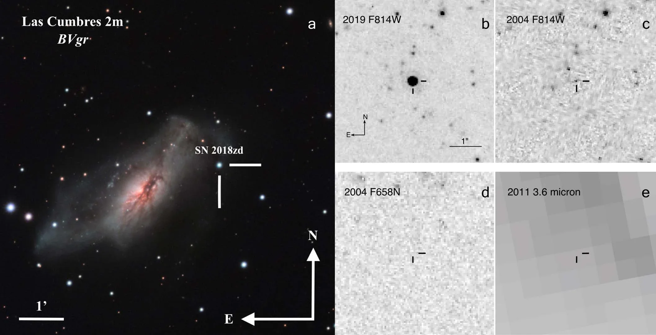 The host galaxy and post- and pre-explosion images of SN 2018zd.
