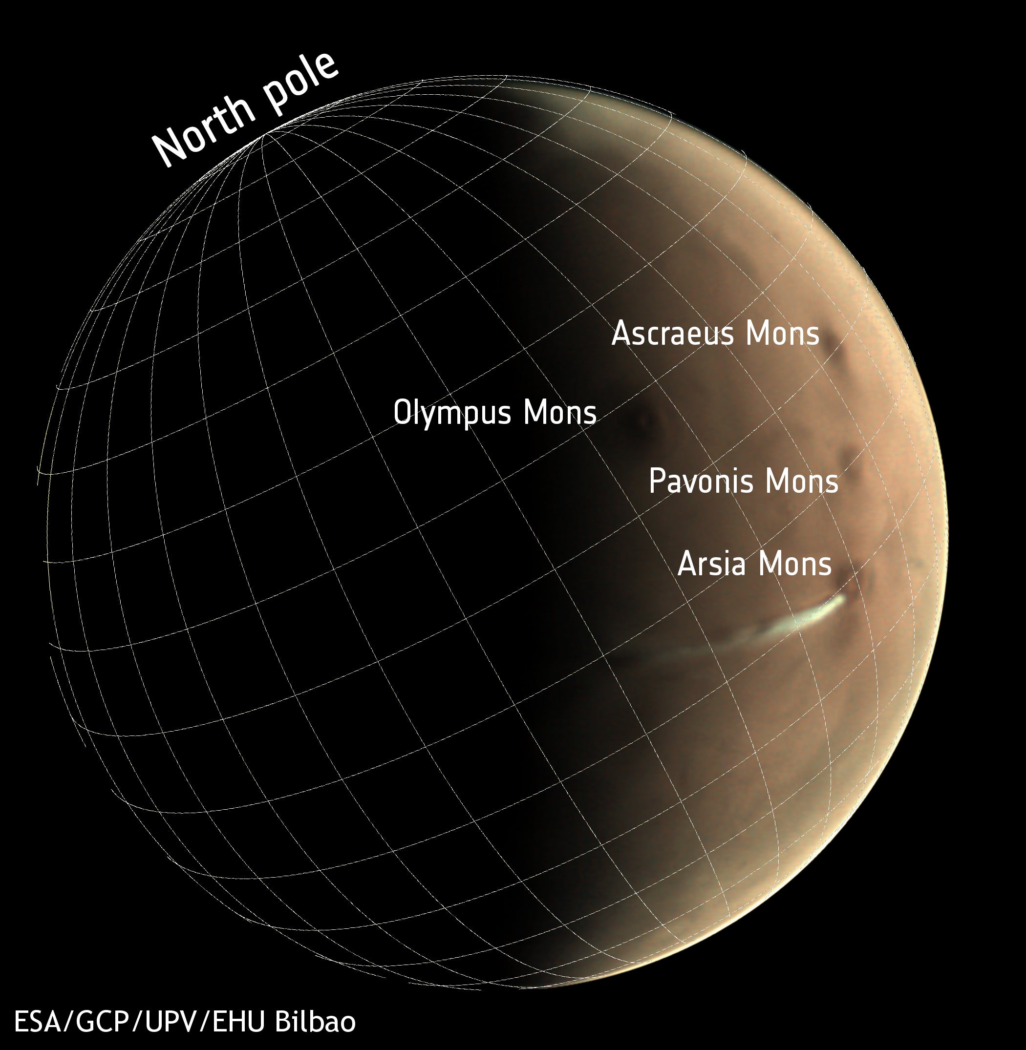 Elongated cloud on Mars – annotated