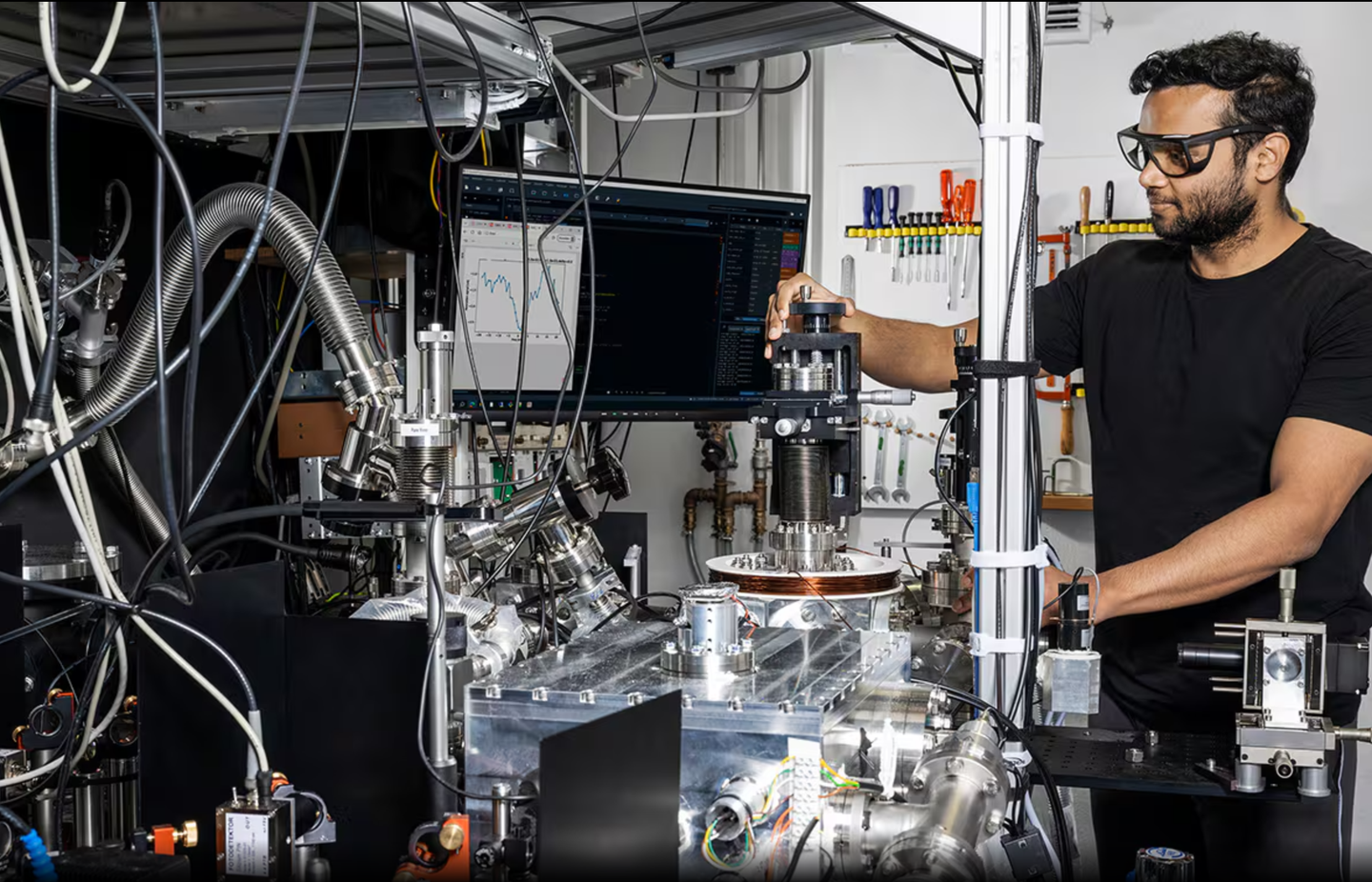 PTB researcher Vishal Lal with the PTB's nuclear clock experiment.