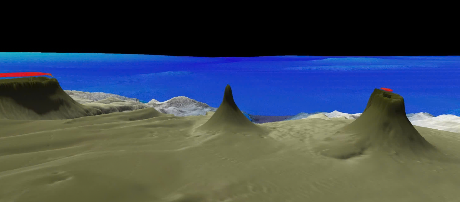 Side-view map revealing the towering 1,640-foot detached reef. 