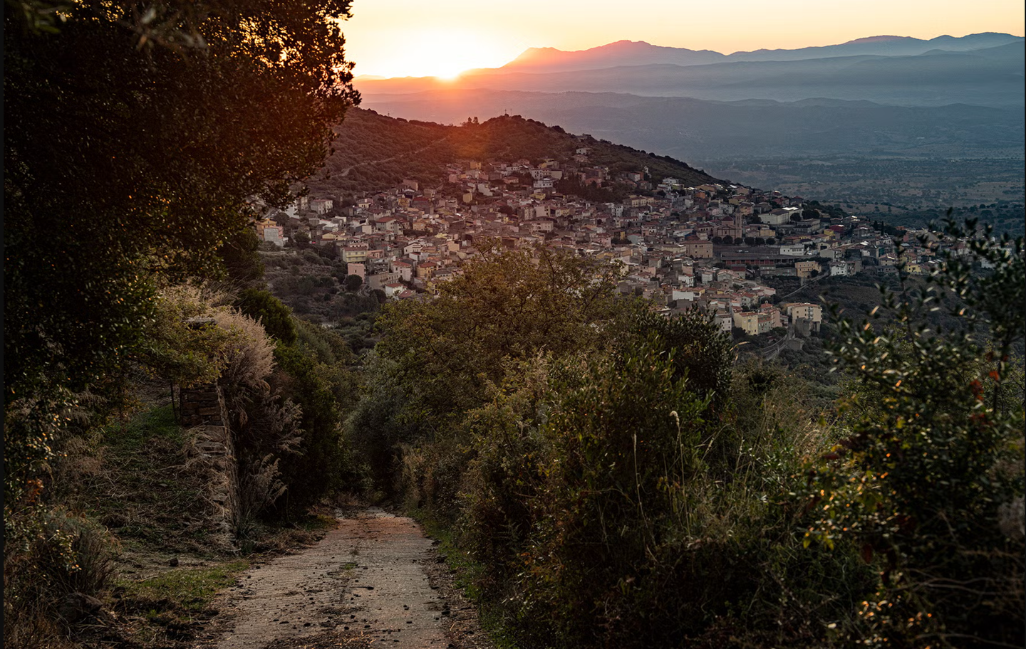 Sunset over Bolotana, a village on the Italian island of Sardinia.