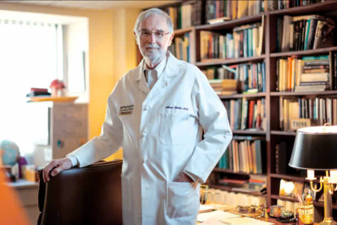 Neuroscientist Marcus Raichle in his office at the Mallinckrodt Institute of Radiology’s NeuroImaging Laboratories.