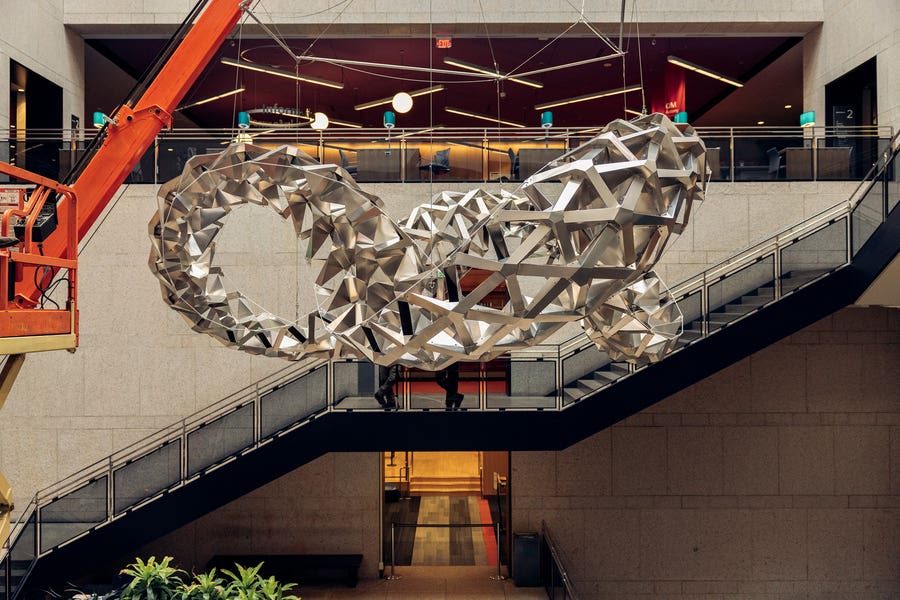 The Lexicon installation was suspended in Deferrari Hall at the Boston Public Library.