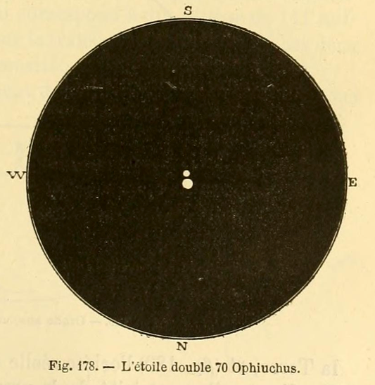 70 Ophiuchi AB was first identified as a binary star system in the late 1700s by the German astronomer and priest Christian Mayer. This drawing of the system was created by the French astronomer Camille Flammarion in his 1882 book, "Les Étoiles et Les Curiosités du Ciel," or "Stars and Curiosities of the Sky."