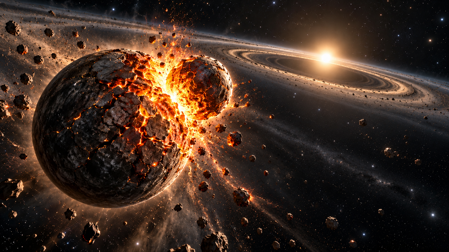Webb and Spitzer study 21 extreme debris disks, linking dust minerals to possible giant impacts and changing planetary orbits.