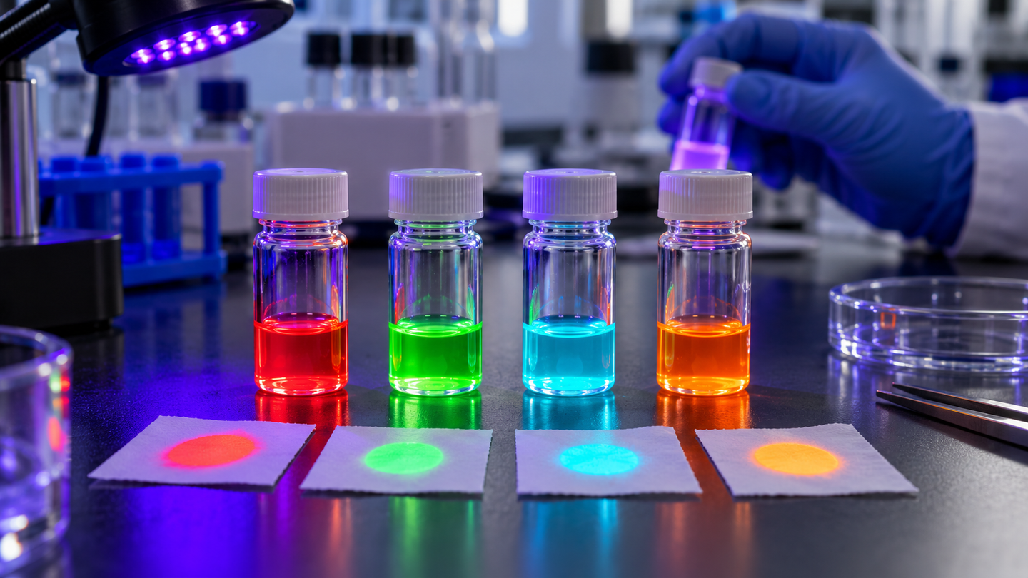 Four glowing ionic liquids can be mixed to create distinctive light signatures, offering a potential route to new security markings.