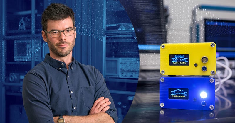Spencer Axani, assistant professor in the Department of Physics and Astronomy, is the inventor of CosmicWatch, a portable, low-cost particle detector that tracks muons, invisible particles that originate from space.