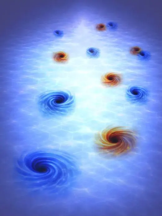 Swirling blue and orange vortices reveal dark points where light vanishes. Technion researchers found these points can move faster than light without violating relativity, exposing hidden wave dynamics.