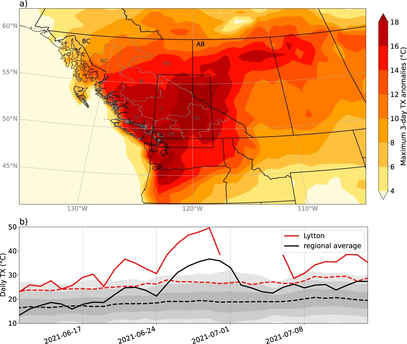 June 2021 Pacific Northwest heatwave temperatures.