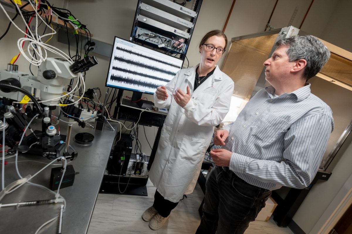 First author Alex Trevisan, PhD, and corresponding author Jay Bikoff, PhD, both of the St. Jude Department of Developmental Neurobiology.