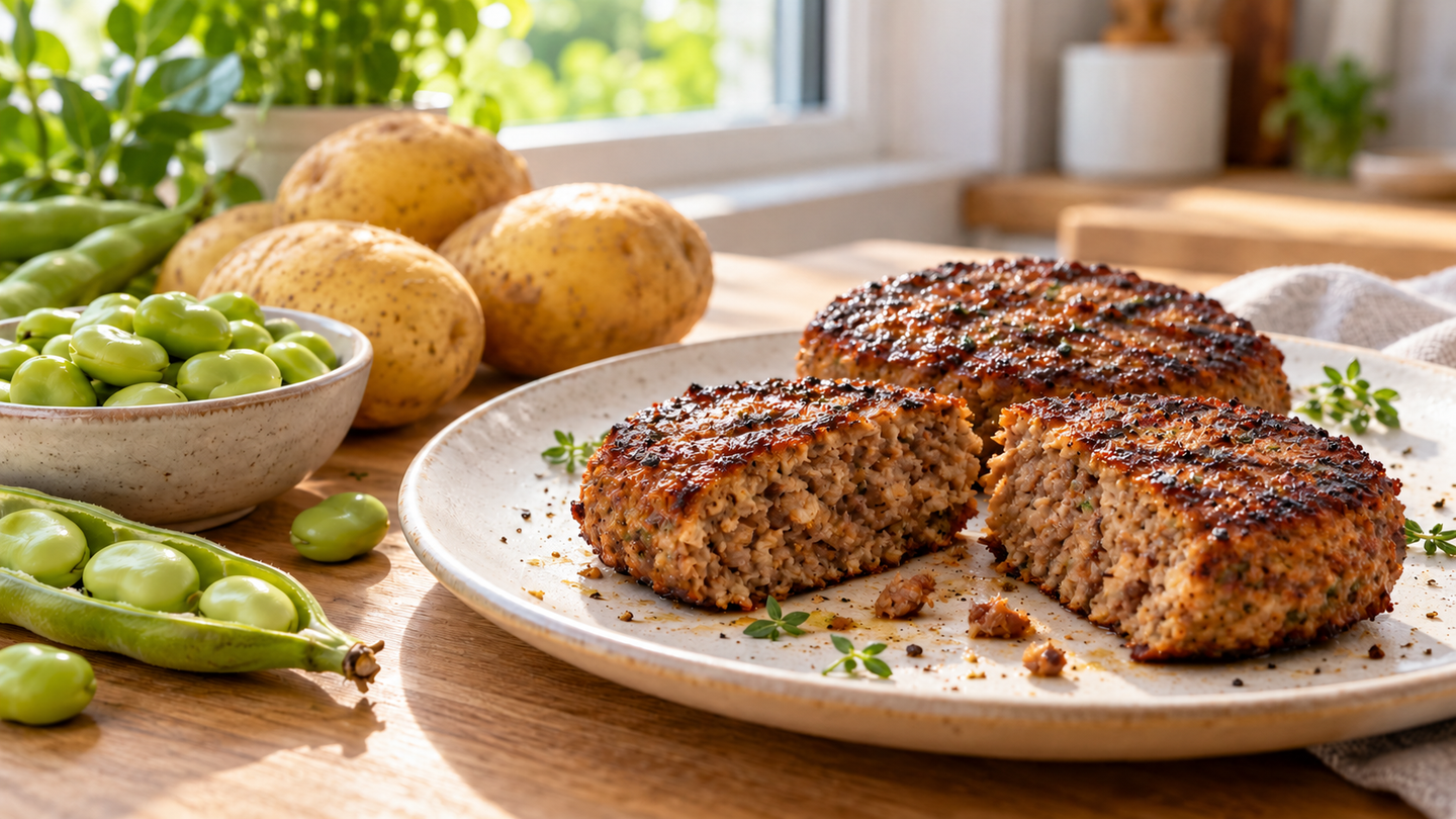 Potato and fava bean proteins form strong gluten-free meat-alternative structures, but taste sensors reveal bitterness and astringency.