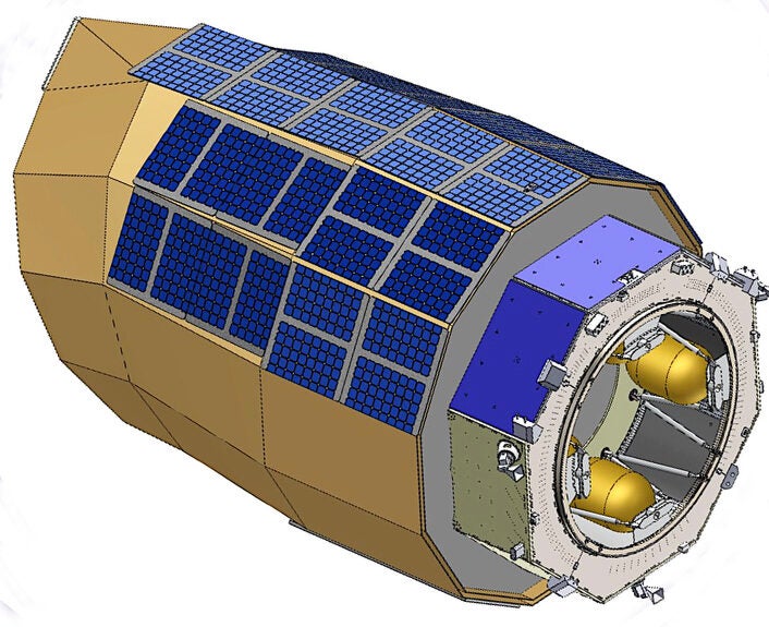 A schematic of the planned Lazuli Space Observatory, which is being built as part of the Eric and Wendy Schmidt Observatory System. In conjunction with the Roman Telescope, it will help map the history of the universe’s expansion.